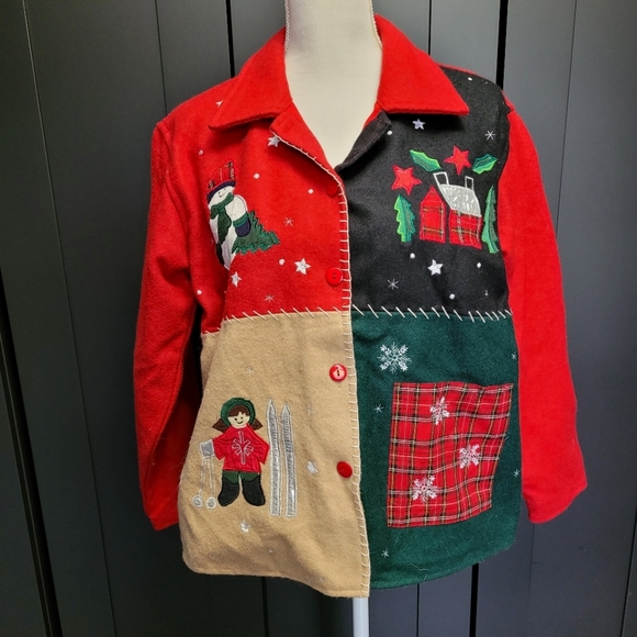 ๐ฒ Vintage 1990s/early 2000s embellished patchwork Christmas holiday shacket - Picture 1 of 7